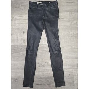 AG Jeans Women's Black Farrah High-Rise Skinny Lamb Leather Ankle Pants Size 25